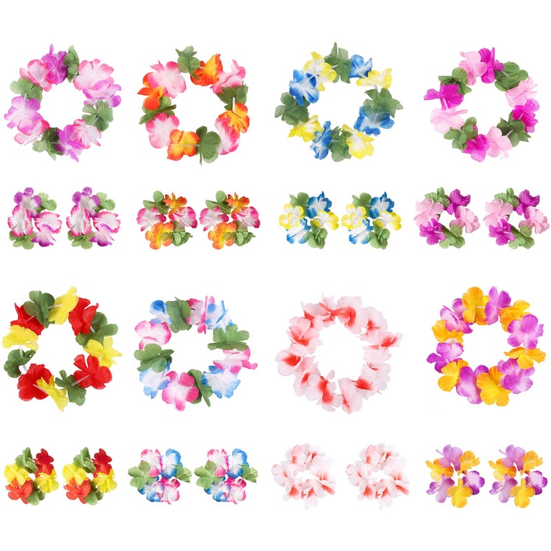 jollylife 60PCS Hawaiian Luau Leis Necklaces Bracelets Headbands Tropical Hibiscus Flowers Tiki Summer Pool Party Favors Supplies Decorations - Image 3